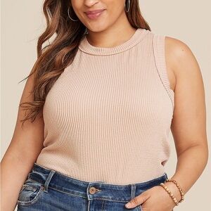 Maurices 24/7 Wavy Ribbed High Neck Tank Top Solid Beige Tan Medium Women’s